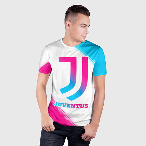 Мужская спорт-футболка Juventus neon gradient style / 3D-принт – фото 3