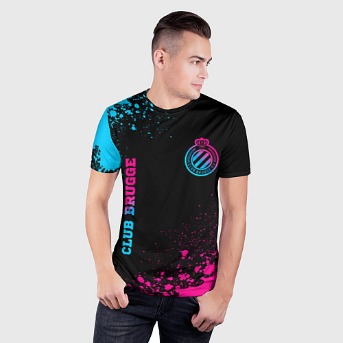 Мужская спорт-футболка Club Brugge - neon gradient вертикально / 3D-принт – фото 3