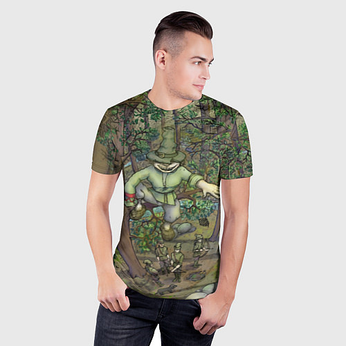 Мужская спорт-футболка Леший-озорник в лесу / 3D-принт – фото 3