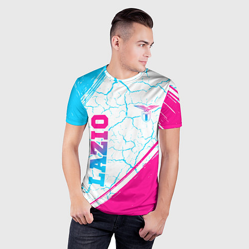 Мужская спорт-футболка Lazio neon gradient style вертикально / 3D-принт – фото 3