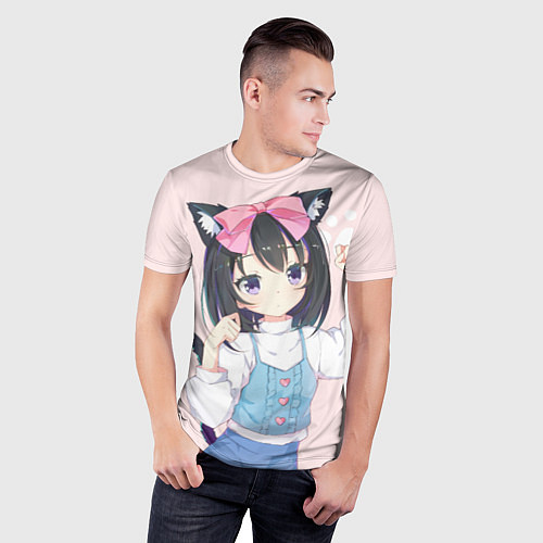 Мужская спорт-футболка Аниме девочка кошка с ушками / 3D-принт – фото 3