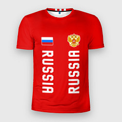 Футболка спортивная мужская Россия три полоски на красном фоне, цвет: 3D-принт