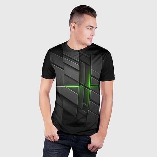 Мужская спорт-футболка Футуристическая абстракция с зеленым неоновым свет / 3D-принт – фото 3
