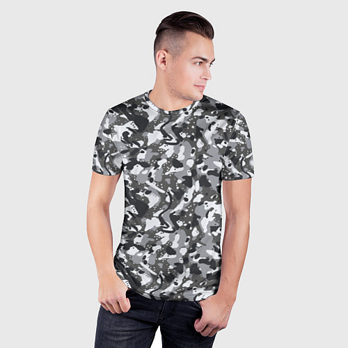 Мужская спорт-футболка Пиксельный камуфляж серого цвета / 3D-принт – фото 3