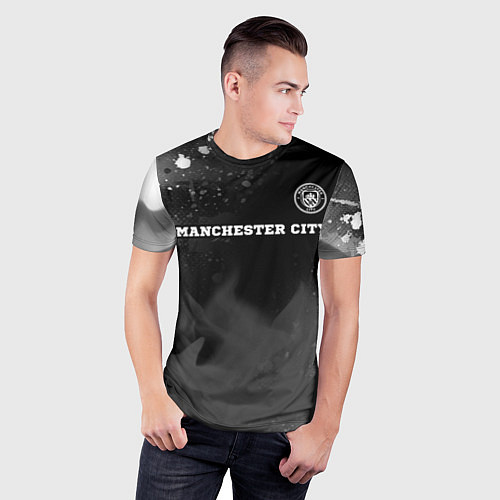 Мужская спорт-футболка Manchester City sport на темном фоне посередине / 3D-принт – фото 3