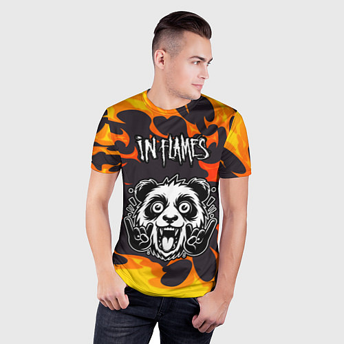Мужская спорт-футболка In Flames рок панда и огонь / 3D-принт – фото 3