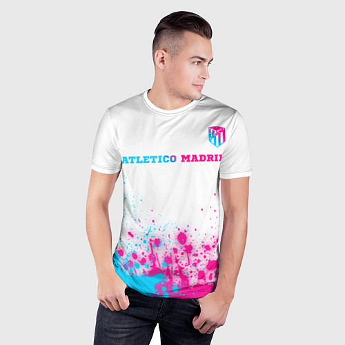 Мужская спорт-футболка Atletico Madrid neon gradient style посередине / 3D-принт – фото 3