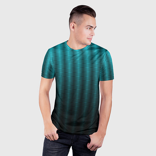Мужская спорт-футболка Градиент полосатый чёрно-бирюзовый / 3D-принт – фото 3