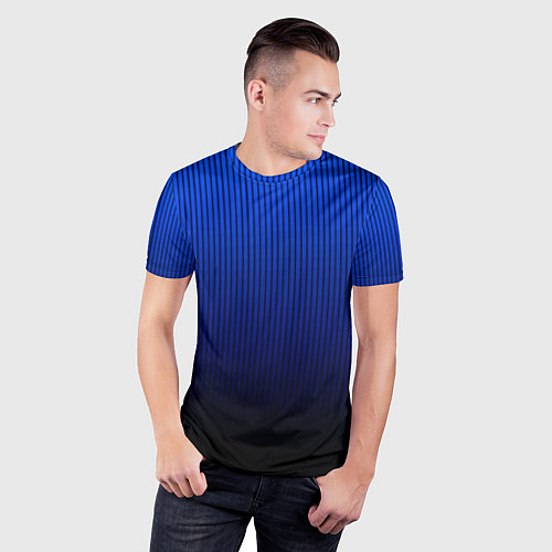 Мужская спорт-футболка Полосатый градиент сине-чёрный / 3D-принт – фото 3