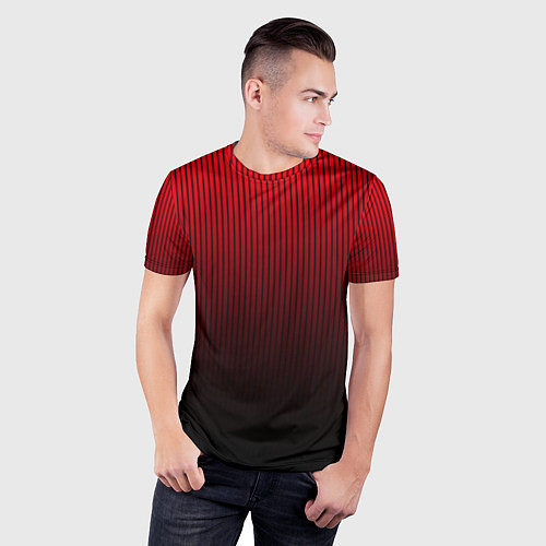 Мужская спорт-футболка Красно-чёрный градиент в полоску / 3D-принт – фото 3