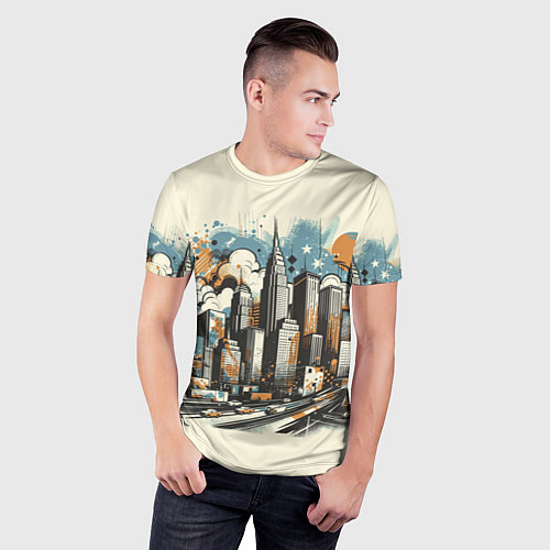 Мужская спорт-футболка Рисунок города с небоскребами / 3D-принт – фото 3