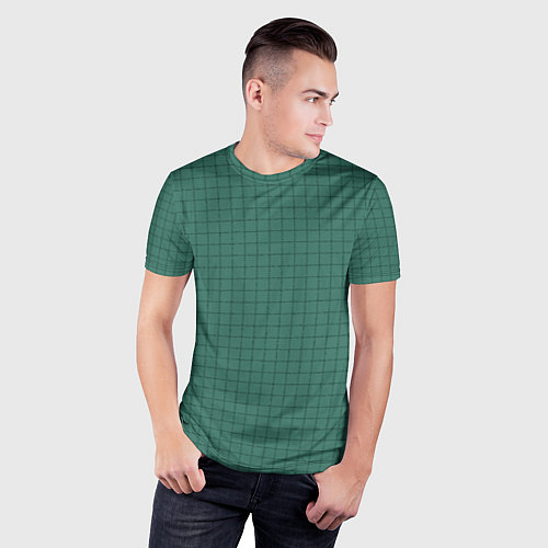 Мужская спорт-футболка Патиново-зелёный в клетку / 3D-принт – фото 3
