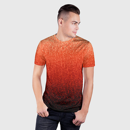 Мужская спорт-футболка Полосатый градиент оранжево-красный в чёрный / 3D-принт – фото 3