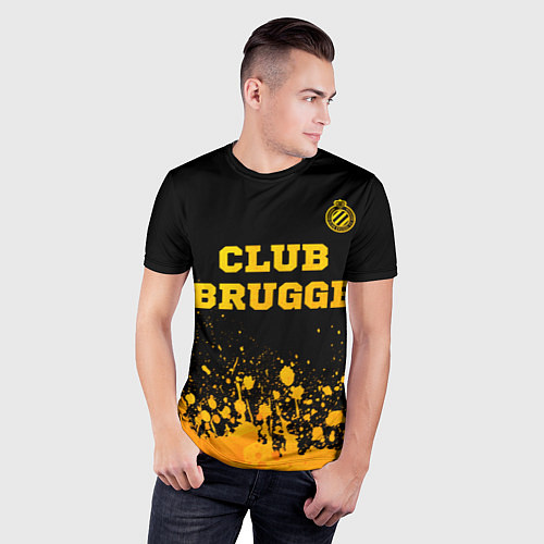 Мужская спорт-футболка Club Brugge - gold gradient посередине / 3D-принт – фото 3