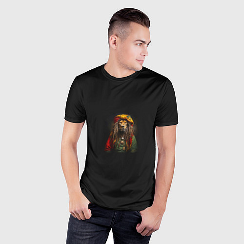 Мужская спорт-футболка Лев хиппи с дредами на черном фоне / 3D-принт – фото 3