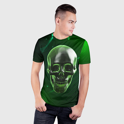 Мужская спорт-футболка Череп на зеленом фоне / 3D-принт – фото 3