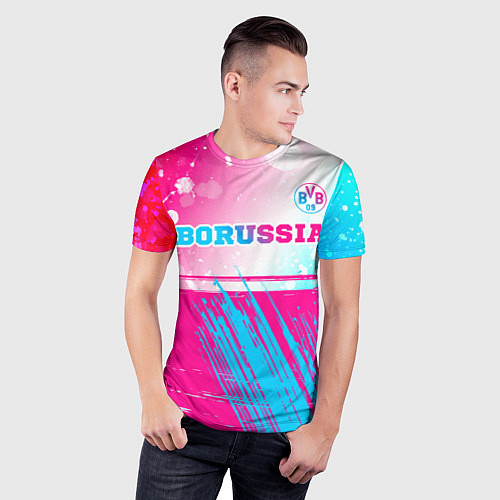 Мужская спорт-футболка Borussia neon gradient style посередине / 3D-принт – фото 3