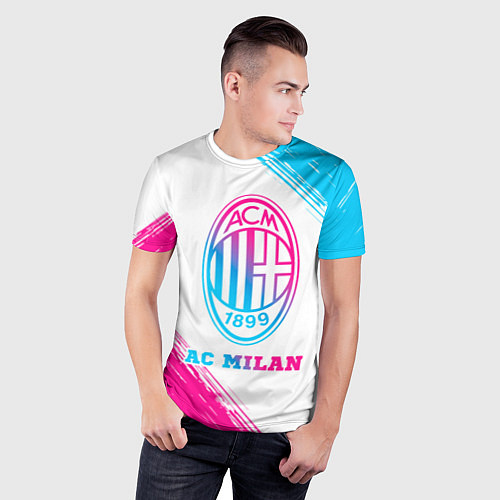 Мужская спорт-футболка AC Milan neon gradient style / 3D-принт – фото 3