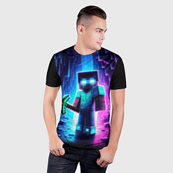 Футболка спортивная мужская Minecraft - neon character ai art, цвет: 3D-принт — фото 2