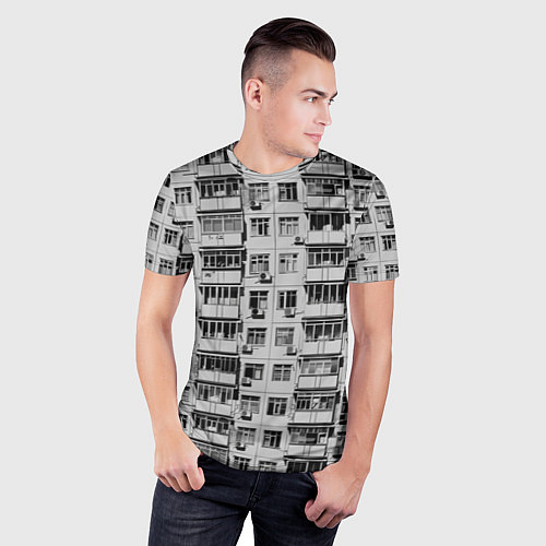 Мужская спорт-футболка Панелька в черно-белых тонах / 3D-принт – фото 3