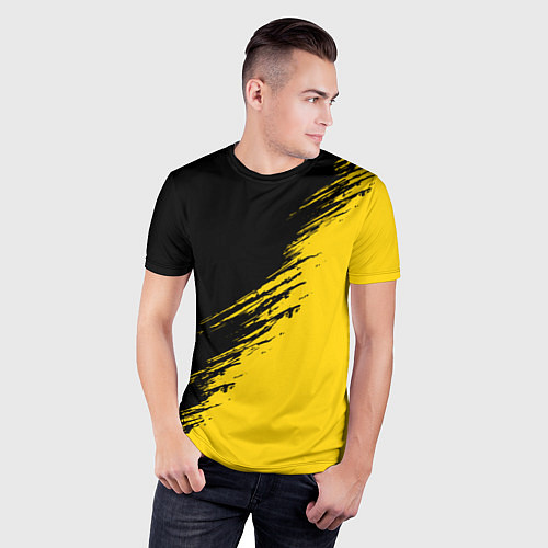 Мужская спорт-футболка Черные штрихи на желтом фоне / 3D-принт – фото 3