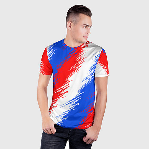 Мужская спорт-футболка Триколор штрихи красок / 3D-принт – фото 3