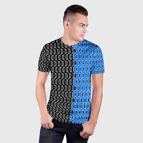 Мужская спорт-футболка Чёрно-синий паттерн с белой обводкой / 3D-принт – фото 3