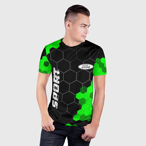 Мужская спорт-футболка Ford green sport hexagon / 3D-принт – фото 3