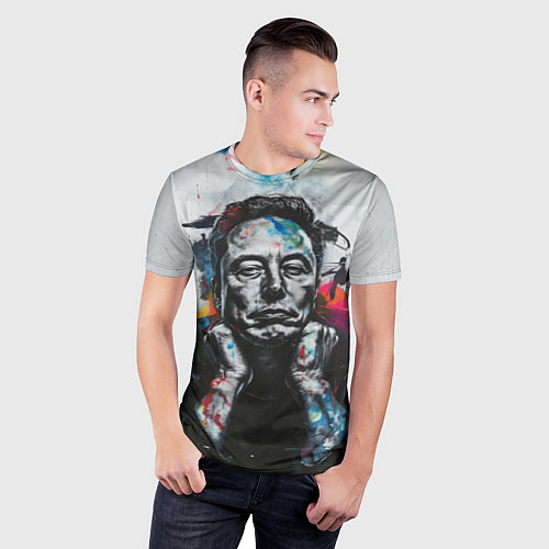Мужская спорт-футболка Илон Маск граффити портрет на серой стене / 3D-принт – фото 3