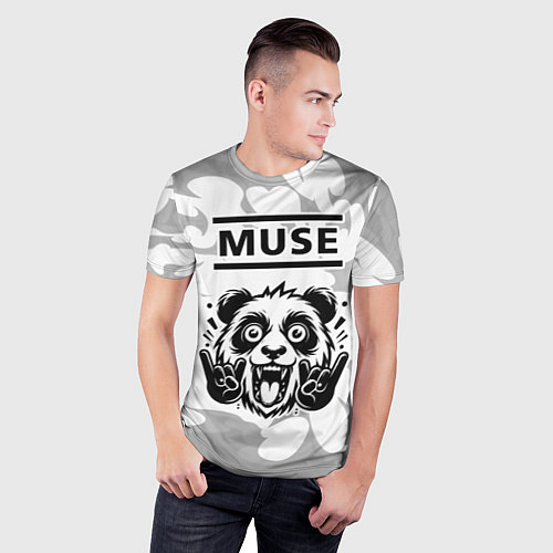 Мужская спорт-футболка Muse рок панда на светлом фоне / 3D-принт – фото 3