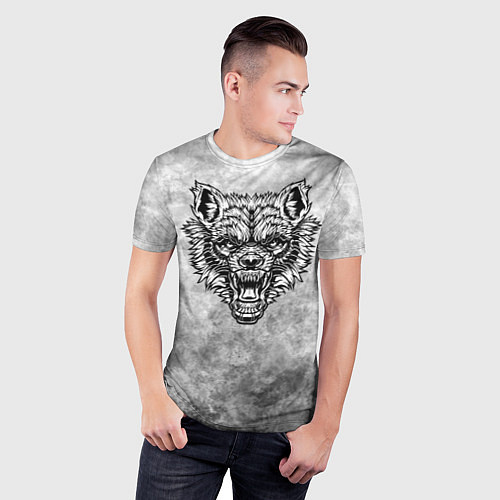 Мужская спорт-футболка Яростный волк на текстурном фоне / 3D-принт – фото 3