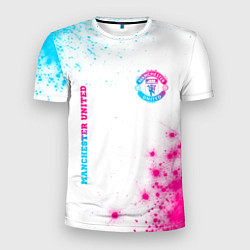 Футболка спортивная мужская Manchester United neon gradient style вертикально, цвет: 3D-принт