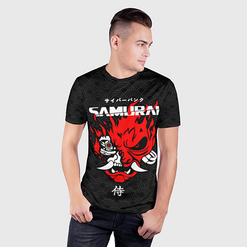 Мужская спорт-футболка Киберпанк 2077 - логотип самурая / 3D-принт – фото 3