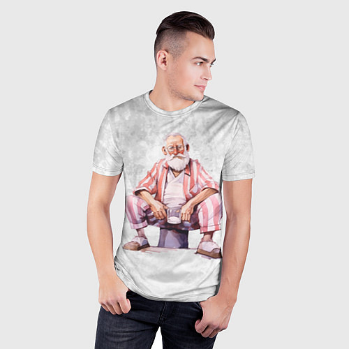 Мужская спорт-футболка Дед с кружкой сидит / 3D-принт – фото 3
