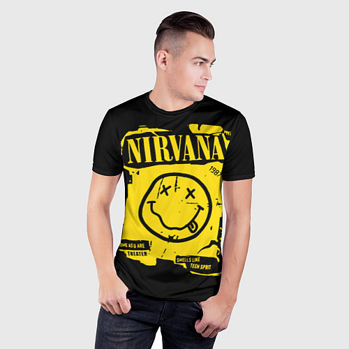Мужская спорт-футболка Nirvana - смайлик / 3D-принт – фото 3
