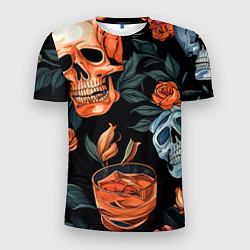 Мужская спорт-футболка Кусты черепов с розами и пионами