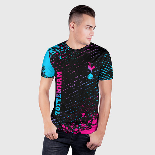 Мужская спорт-футболка Tottenham - neon gradient вертикально / 3D-принт – фото 3