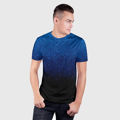 Мужская спорт-футболка Градиент сине-чёрный текстурный / 3D-принт – фото 3