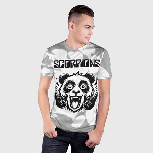 Мужская спорт-футболка Scorpions рок панда на светлом фоне / 3D-принт – фото 3