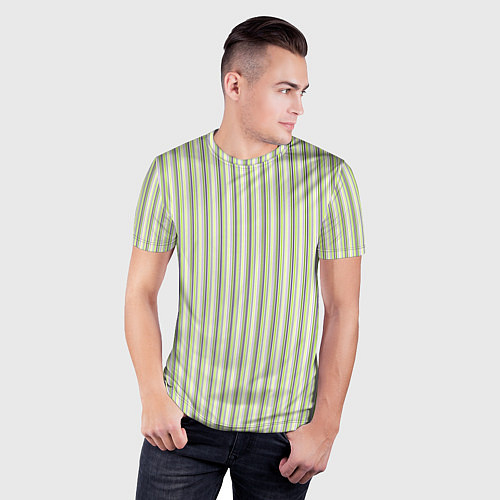 Мужская спорт-футболка Светлый серо-зелёный полосатый / 3D-принт – фото 3