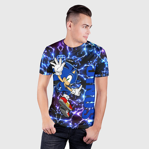Мужская спорт-футболка Sonic x blue / 3D-принт – фото 3