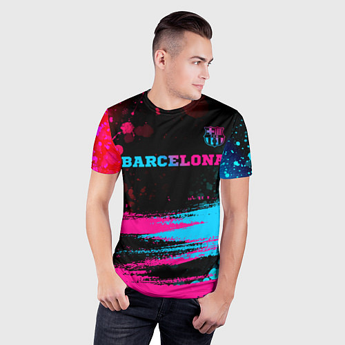 Мужская спорт-футболка Barcelona - neon gradient посередине / 3D-принт – фото 3