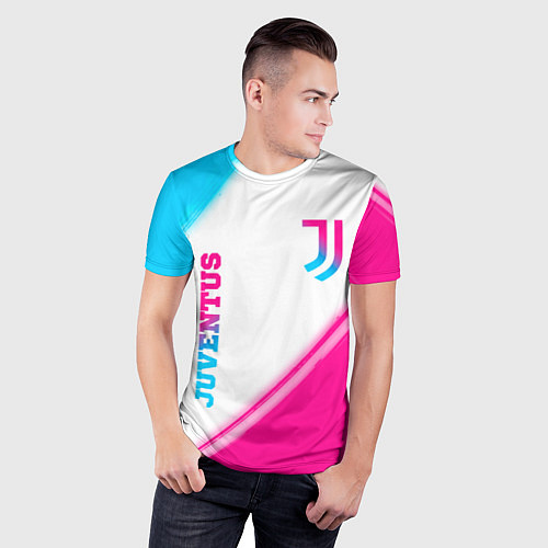 Мужская спорт-футболка Juventus neon gradient style вертикально / 3D-принт – фото 3