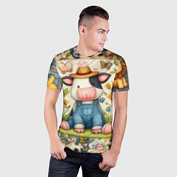 Футболка спортивная мужская Прикольный телёнок и его друзья - пэчворк, цвет: 3D-принт — фото 2