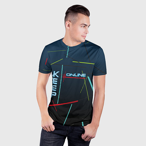 Мужская спорт-футболка Разноцветные линии - keep online / 3D-принт – фото 3