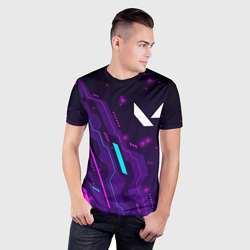 Мужская спорт-футболка Valorant neon gaming / 3D-принт – фото 3
