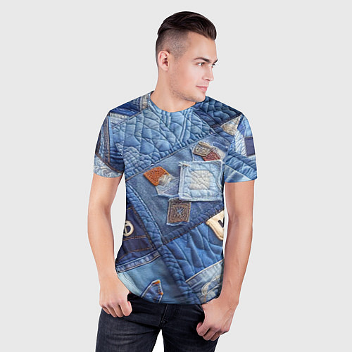 Мужская спорт-футболка Vanguard jeans patchwork - ai art / 3D-принт – фото 3