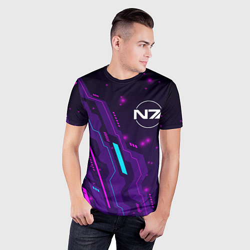 Мужская спорт-футболка Mass Effect neon gaming / 3D-принт – фото 3