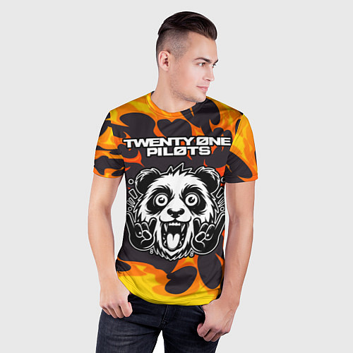 Мужская спорт-футболка Twenty One Pilots рок панда и огонь / 3D-принт – фото 3
