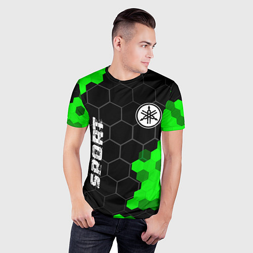 Мужская спорт-футболка Yamaha green sport hexagon / 3D-принт – фото 3